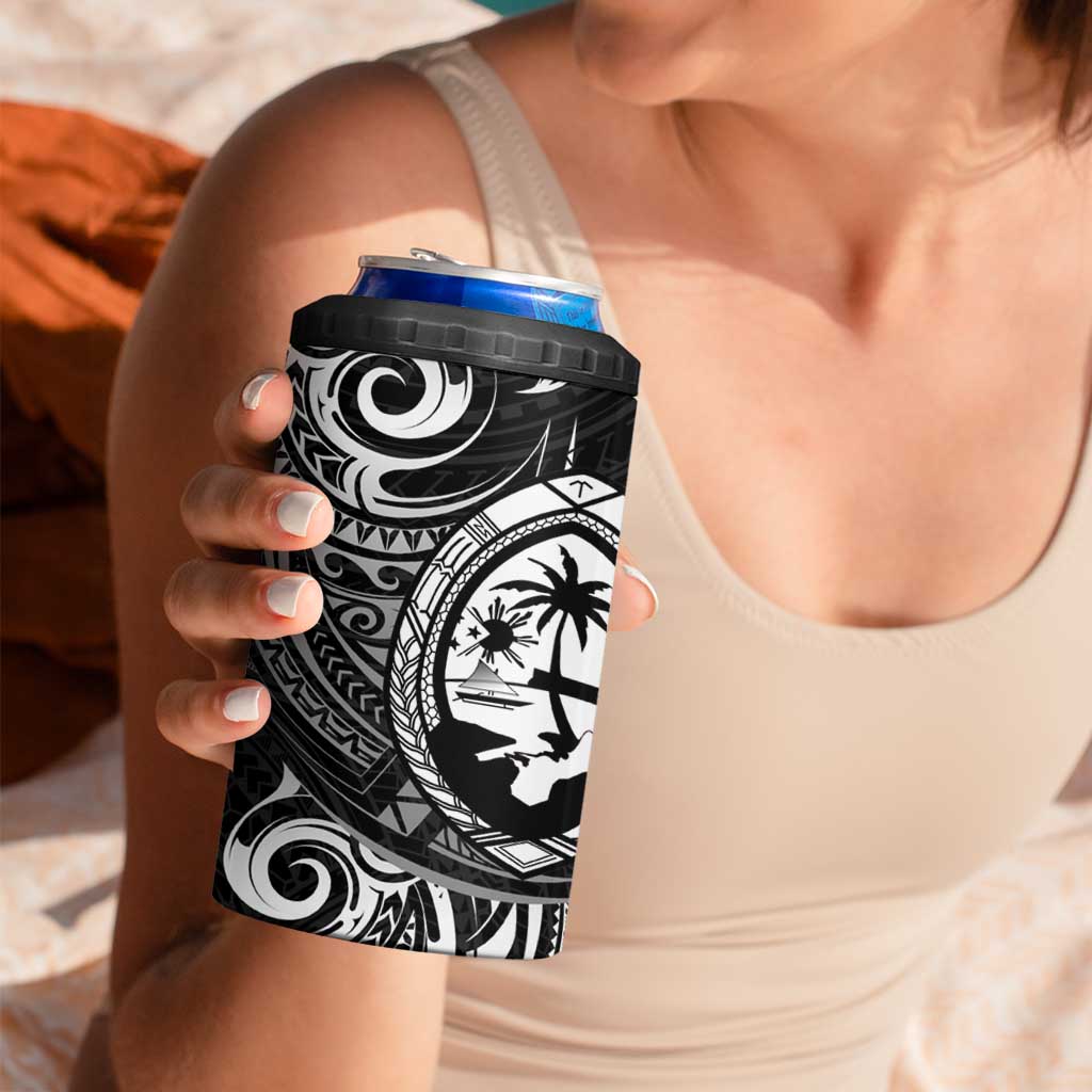 Polynesian Guam Coat of Arms 4 in 1 Can Cooler Tumbler Polynesian Tribal Tattoo Black Version LT9 - Polynesian Pride