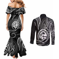 Polynesian Guam Coat of Arms Couples Matching Mermaid Dress and Long Sleeve Button Shirt Polynesian Tribal Tattoo Black Version LT9 - Polynesian Pride
