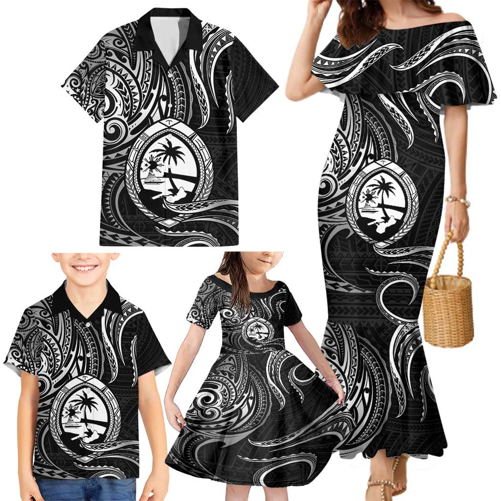 Polynesian Guam Coat of Arms Family Matching Mermaid Dress and Hawaiian Shirt Polynesian Tribal Tattoo Black Version LT9 - Polynesian Pride