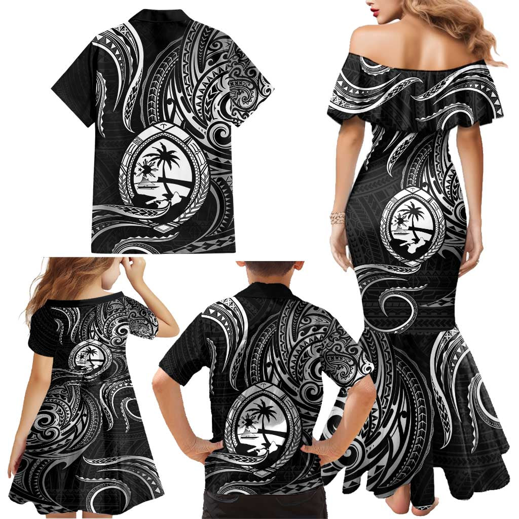 Polynesian Guam Coat of Arms Family Matching Mermaid Dress and Hawaiian Shirt Polynesian Tribal Tattoo Black Version LT9 - Polynesian Pride