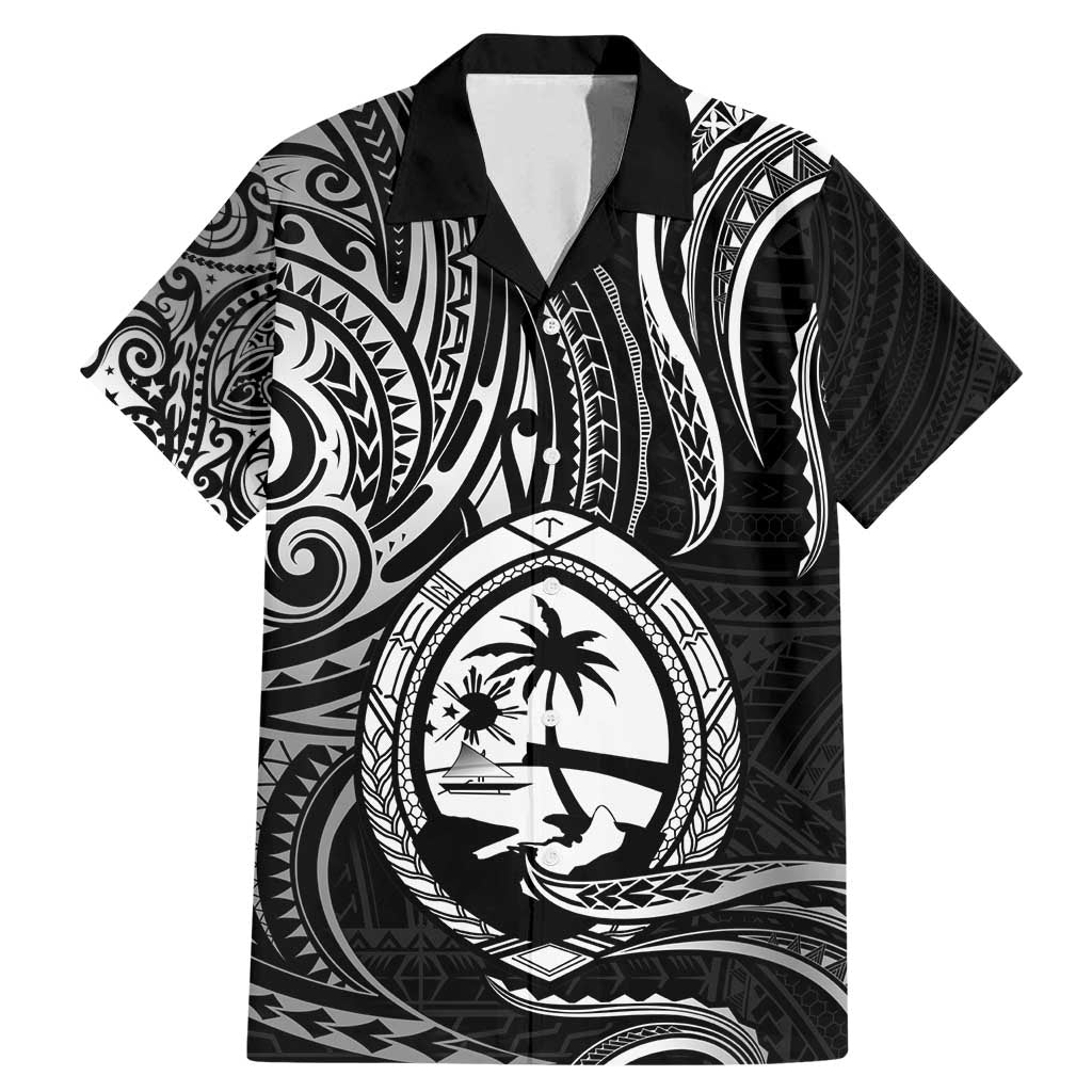 Polynesian Guam Coat of Arms Family Matching Mermaid Dress and Hawaiian Shirt Polynesian Tribal Tattoo Black Version LT9 Dad's Shirt - Short Sleeve Black - Polynesian Pride