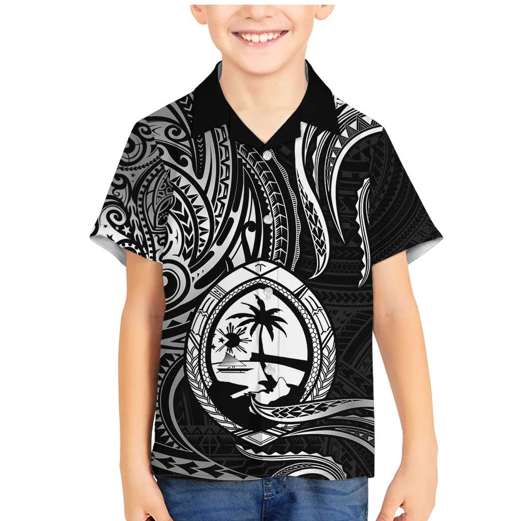 Polynesian Guam Coat of Arms Family Matching Mermaid Dress and Hawaiian Shirt Polynesian Tribal Tattoo Black Version LT9 Son's Shirt Black - Polynesian Pride