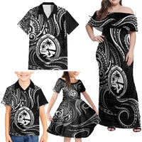 Polynesian Guam Coat of Arms Family Matching Off Shoulder Maxi Dress and Hawaiian Shirt Polynesian Tribal Tattoo Black Version LT9 - Polynesian Pride