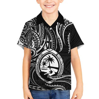 Polynesian Guam Coat of Arms Family Matching Off Shoulder Maxi Dress and Hawaiian Shirt Polynesian Tribal Tattoo Black Version LT9 Son's Shirt Black - Polynesian Pride