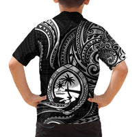 Polynesian Guam Coat of Arms Family Matching Off Shoulder Short Dress and Hawaiian Shirt Polynesian Tribal Tattoo Black Version LT9 - Polynesian Pride