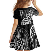 Polynesian Guam Coat of Arms Family Matching Off Shoulder Short Dress and Hawaiian Shirt Polynesian Tribal Tattoo Black Version LT9 - Polynesian Pride
