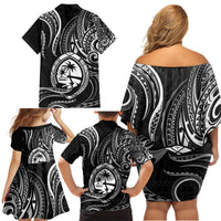 Polynesian Guam Coat of Arms Family Matching Off Shoulder Short Dress and Hawaiian Shirt Polynesian Tribal Tattoo Black Version LT9 - Polynesian Pride