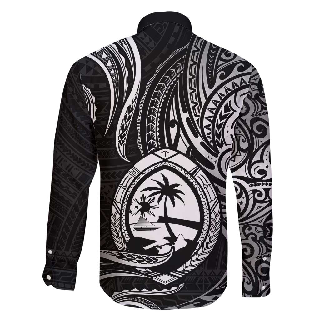 Polynesian Guam Coat of Arms Family Matching Short Sleeve Bodycon Dress and Hawaiian Shirt Polynesian Tribal Tattoo Black Version LT9 - Polynesian Pride