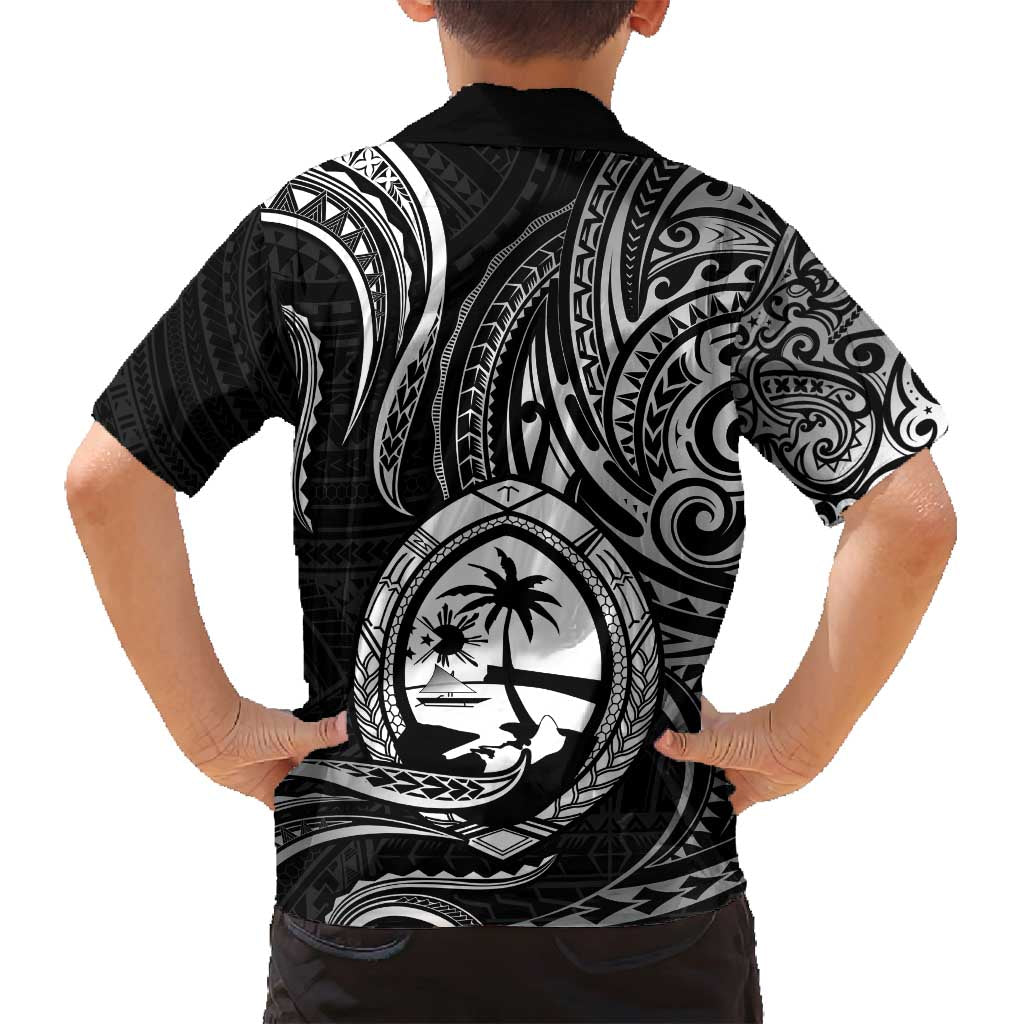 Polynesian Guam Coat of Arms Family Matching Summer Maxi Dress and Hawaiian Shirt Polynesian Tribal Tattoo Black Version LT9 - Polynesian Pride