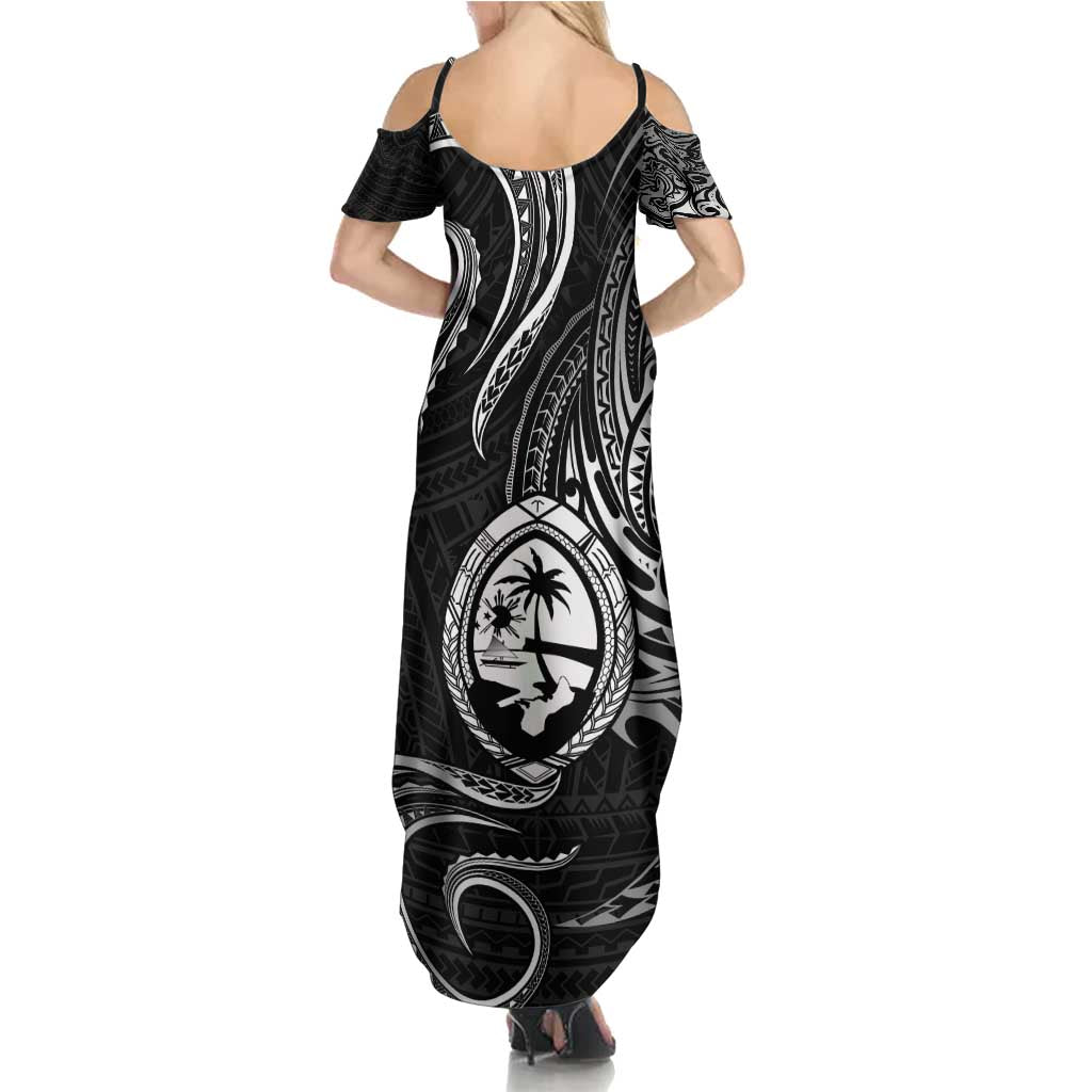 Polynesian Guam Coat of Arms Family Matching Summer Maxi Dress and Hawaiian Shirt Polynesian Tribal Tattoo Black Version LT9 - Polynesian Pride