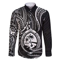 Polynesian Guam Coat of Arms Family Matching Tank Maxi Dress and Hawaiian Shirt Polynesian Tribal Tattoo Black Version LT9 Dad's Shirt - Long Sleeve Black - Polynesian Pride