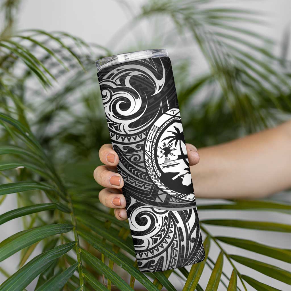Polynesian Guam Coat of Arms Skinny Tumbler Polynesian Tribal Tattoo Black Version LT9 - Polynesian Pride