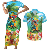 Always 5 O'clock Couples Matching Short Sleeve Bodycon Dress and Hawaiian Shirt Hawaiian Tropical Parrot LT9 Blue - Polynesian Pride