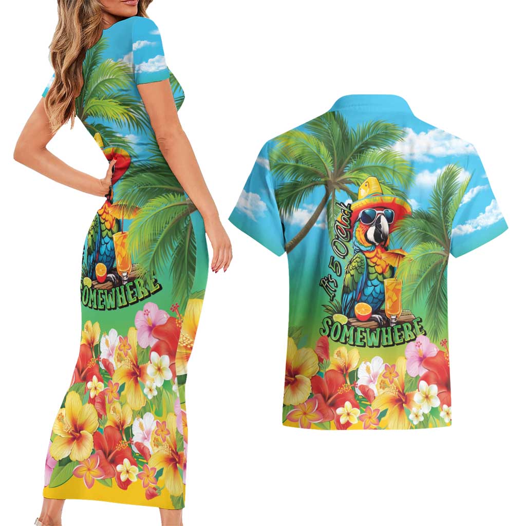 Always 5 O'clock Couples Matching Short Sleeve Bodycon Dress and Hawaiian Shirt Hawaiian Tropical Parrot LT9 - Polynesian Pride