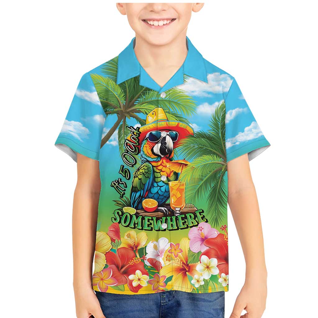 Always 5 O'clock Family Matching Mermaid Dress and Hawaiian Shirt Hawaiian Tropical Parrot LT9 Son's Shirt Blue - Polynesian Pride