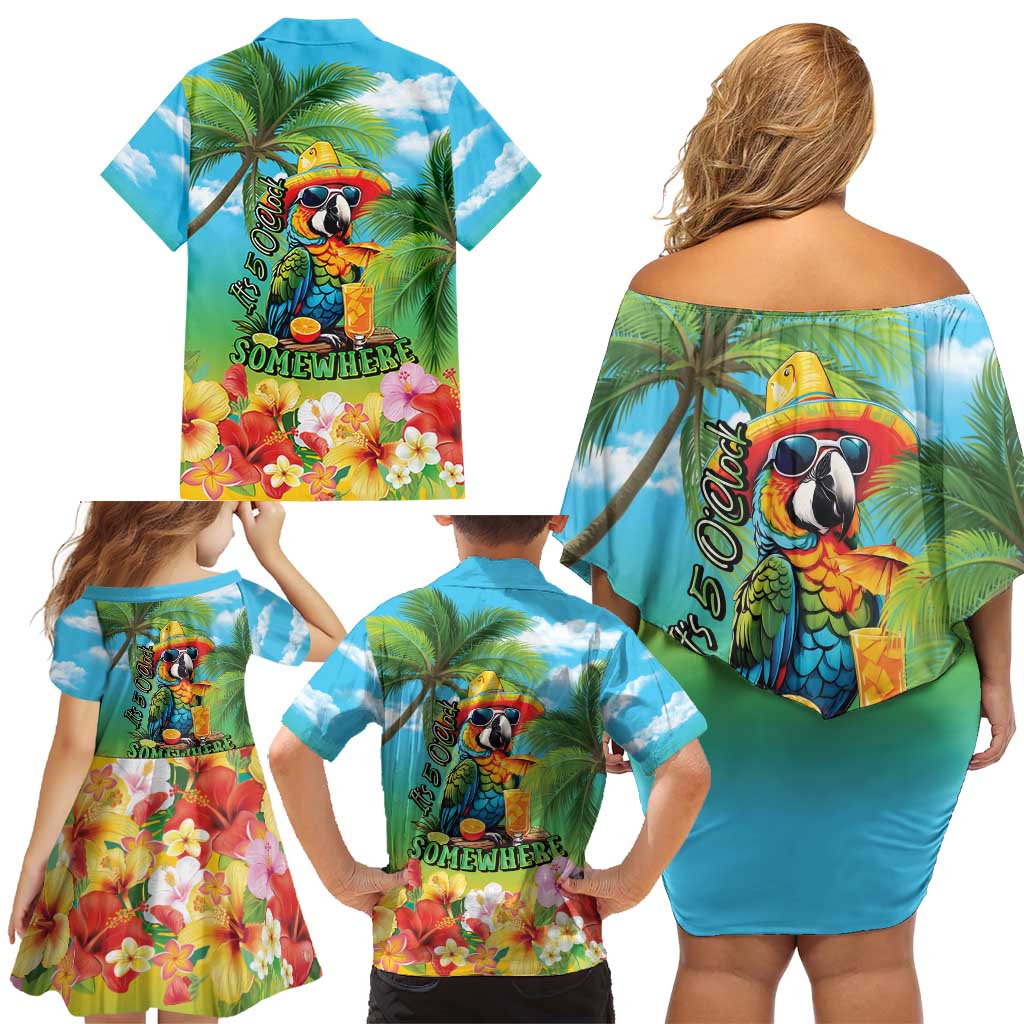 Always 5 O'clock Family Matching Off Shoulder Short Dress and Hawaiian Shirt Hawaiian Tropical Parrot LT9 - Polynesian Pride