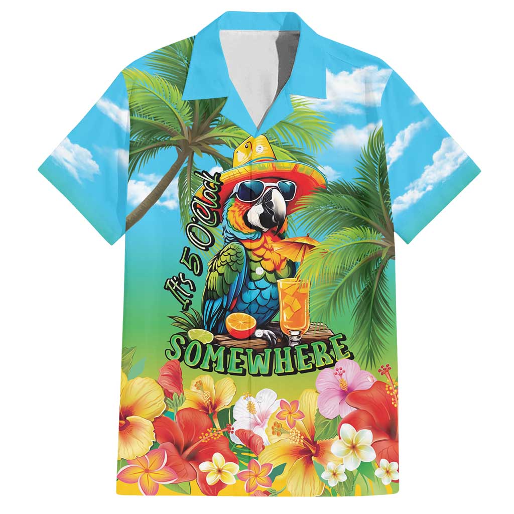 Always 5 O'clock Family Matching Off Shoulder Short Dress and Hawaiian Shirt Hawaiian Tropical Parrot LT9 Dad's Shirt - Short Sleeve Blue - Polynesian Pride