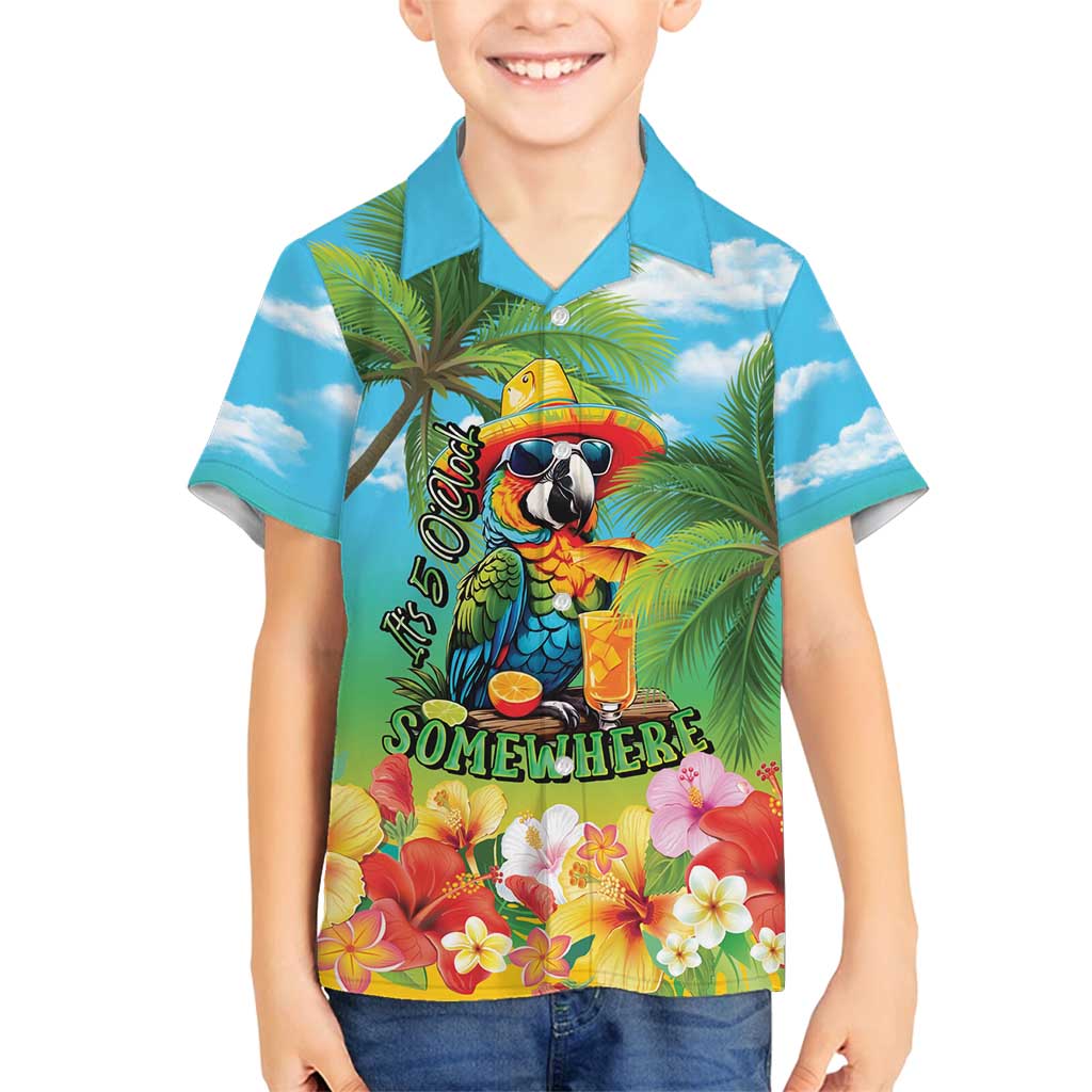 Always 5 O'clock Family Matching Off Shoulder Short Dress and Hawaiian Shirt Hawaiian Tropical Parrot LT9 Son's Shirt Blue - Polynesian Pride