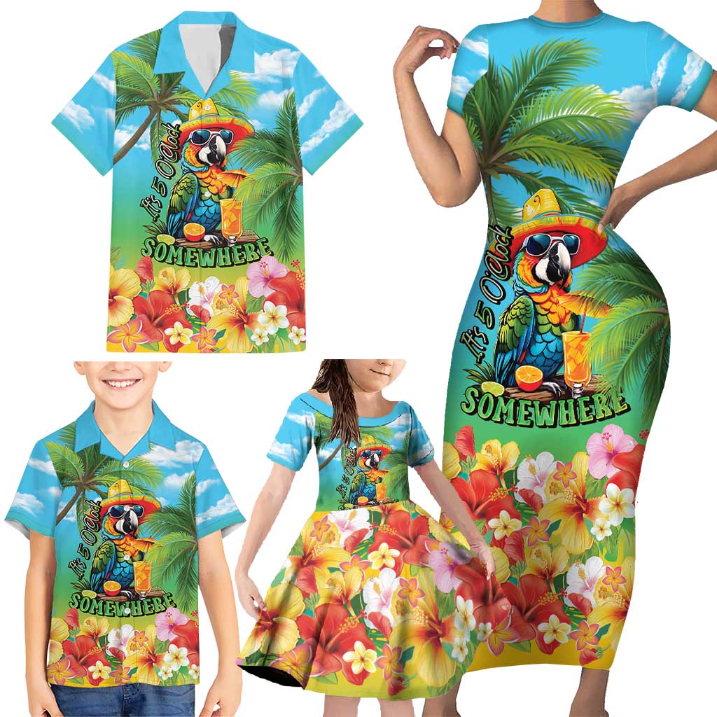 Always 5 O'clock Family Matching Short Sleeve Bodycon Dress and Hawaiian Shirt Hawaiian Tropical Parrot LT9 - Polynesian Pride