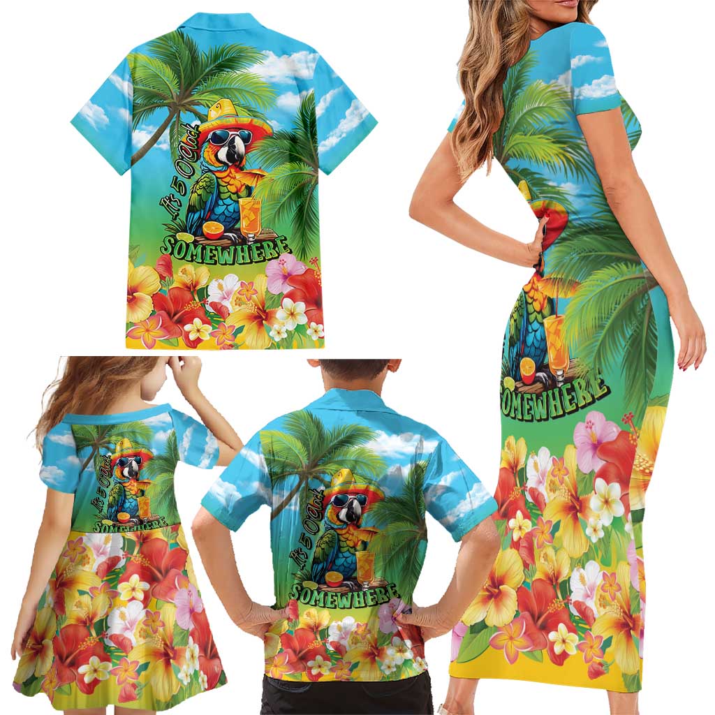 Always 5 O'clock Family Matching Short Sleeve Bodycon Dress and Hawaiian Shirt Hawaiian Tropical Parrot LT9 - Polynesian Pride