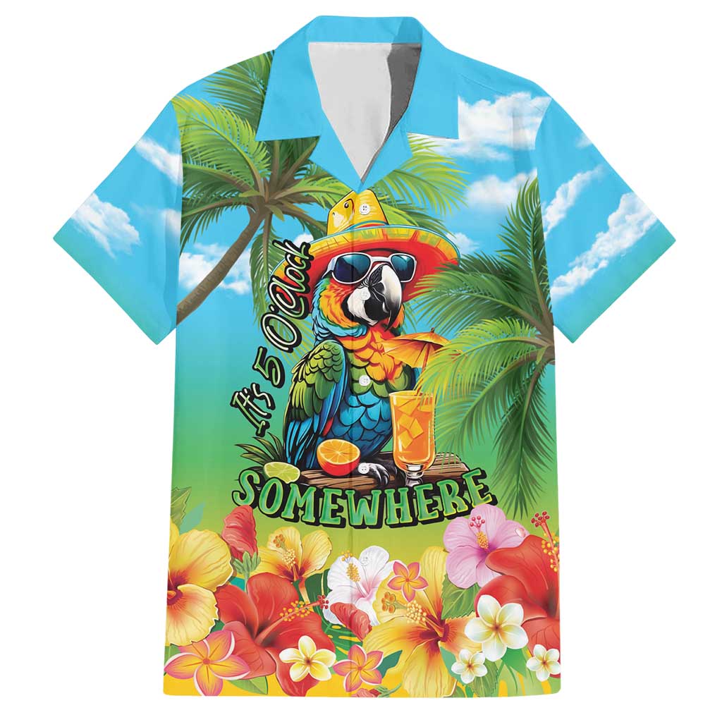 Always 5 O'clock Family Matching Short Sleeve Bodycon Dress and Hawaiian Shirt Hawaiian Tropical Parrot LT9 Dad's Shirt - Short Sleeve Blue - Polynesian Pride