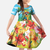 Always 5 O'clock Family Matching Tank Maxi Dress and Hawaiian Shirt Hawaiian Tropical Parrot LT9 Daughter's Dress Blue - Polynesian Pride