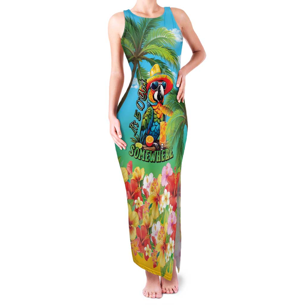 Always 5 O'clock Family Matching Tank Maxi Dress and Hawaiian Shirt Hawaiian Tropical Parrot LT9 Mom's Dress Blue - Polynesian Pride