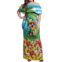 Always 5 O'clock Off Shoulder Maxi Dress Hawaiian Tropical Parrot LT9 Women Blue - Polynesian Pride