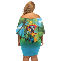 Always 5 O'clock Off Shoulder Short Dress Hawaiian Tropical Parrot LT9 - Polynesian Pride