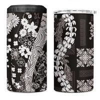 Hawaii Puakenikeni and Maile Lei 4 in 1 Can Cooler Tumbler Black Japanese Wave Style LT9 One Size: 16 oz Black - Polynesian Pride