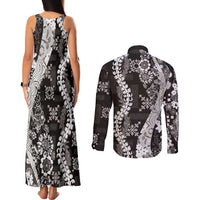 Hawaii Puakenikeni and Maile Lei Couples Matching Tank Maxi Dress and Long Sleeve Button Shirt Black Japanese Wave Style LT9 - Polynesian Pride