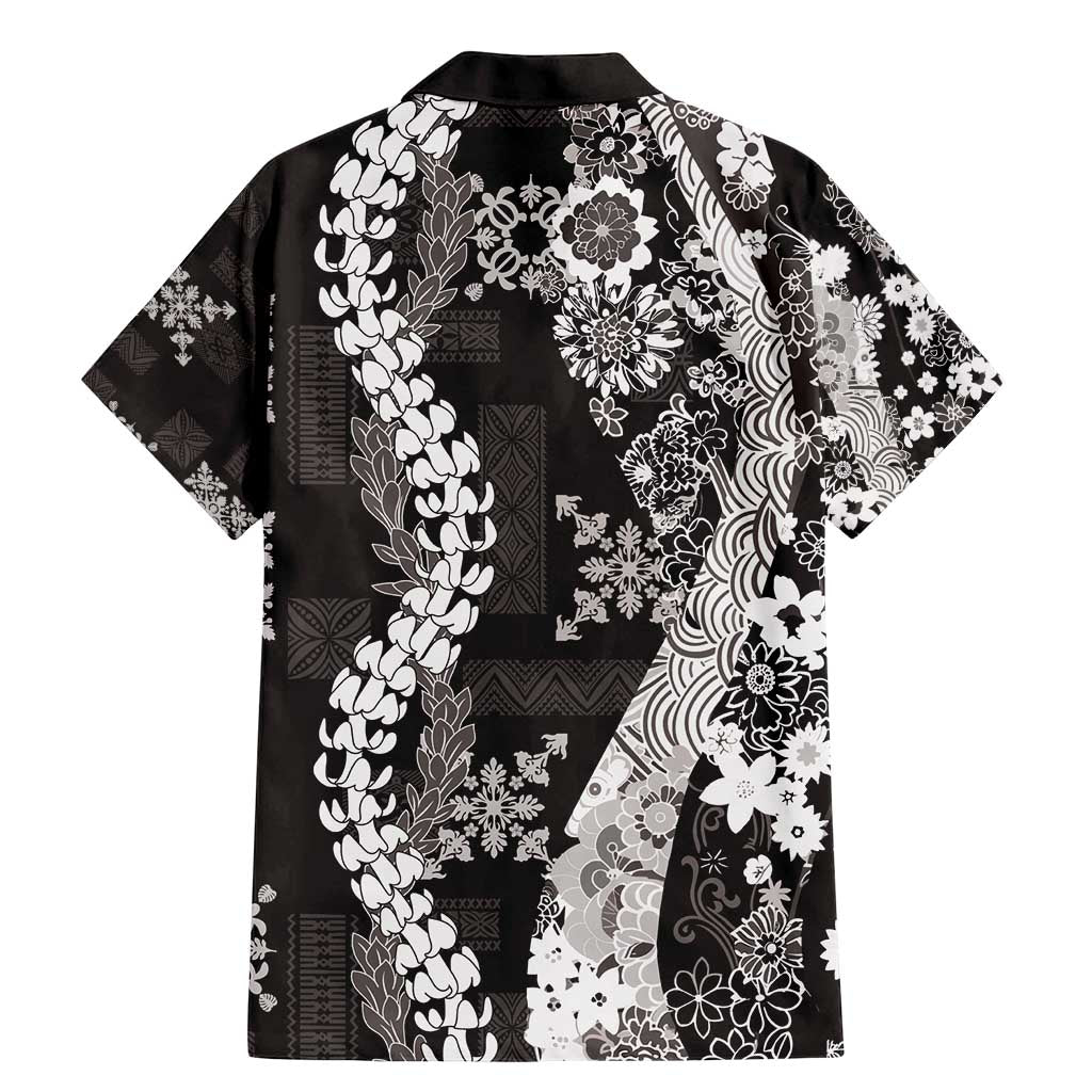 Hawaii Puakenikeni and Maile Lei Family Matching Mermaid Dress and Hawaiian Shirt Black Japanese Wave Style LT9 - Polynesian Pride
