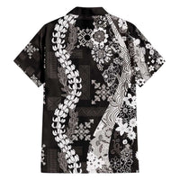 Hawaii Puakenikeni and Maile Lei Family Matching Off Shoulder Maxi Dress and Hawaiian Shirt Black Japanese Wave Style LT9 - Polynesian Pride