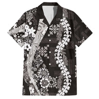 Hawaii Puakenikeni and Maile Lei Family Matching Puletasi and Hawaiian Shirt Black Japanese Wave Style LT9 Dad's Shirt - Short Sleeve Black - Polynesian Pride