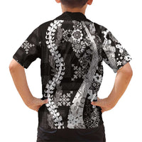 Hawaii Puakenikeni and Maile Lei Family Matching Short Sleeve Bodycon Dress and Hawaiian Shirt Black Japanese Wave Style LT9 - Polynesian Pride