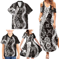 Hawaii Puakenikeni and Maile Lei Family Matching Summer Maxi Dress and Hawaiian Shirt Black Japanese Wave Style LT9 - Polynesian Pride