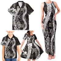 Hawaii Puakenikeni and Maile Lei Family Matching Tank Maxi Dress and Hawaiian Shirt Black Japanese Wave Style LT9 - Polynesian Pride