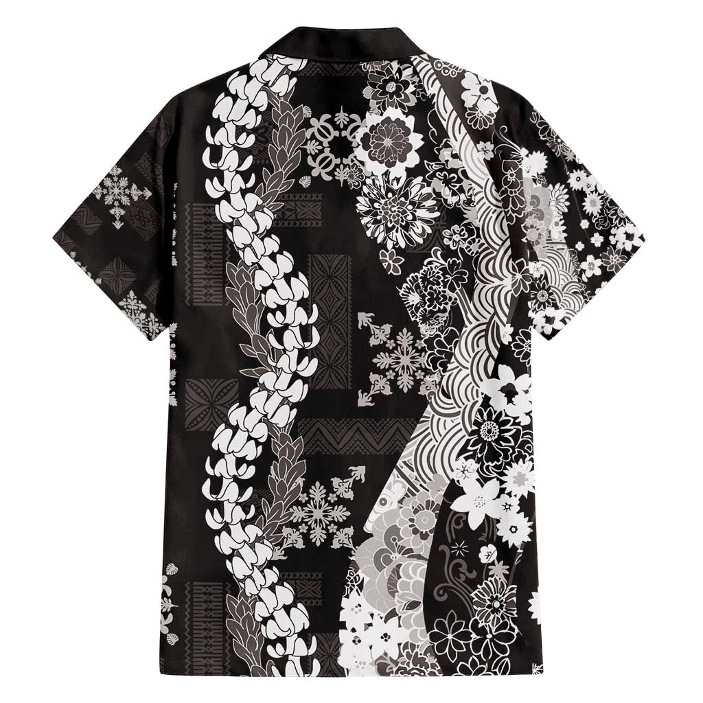 Hawaii Puakenikeni and Maile Lei Family Matching Tank Maxi Dress and Hawaiian Shirt Black Japanese Wave Style LT9 - Polynesian Pride