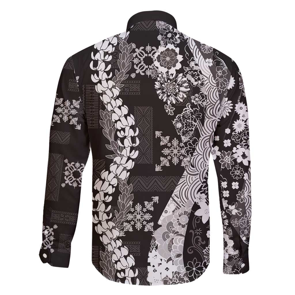 Hawaii Puakenikeni and Maile Lei Family Matching Tank Maxi Dress and Hawaiian Shirt Black Japanese Wave Style LT9 - Polynesian Pride