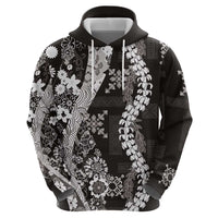 Hawaii Puakenikeni and Maile Lei Hoodie Black Japanese Wave Style - Polynesian Pride