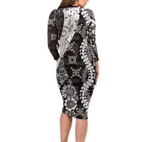 Hawaii Puakenikeni and Maile Lei Long Sleeve Bodycon Dress Black Japanese Wave Style LT9 - Polynesian Pride