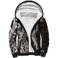 Hawaii Puakenikeni and Maile Lei Sherpa Hoodie Black Japanese Wave Style LT9 Unisex Black - Polynesian Pride