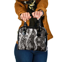 Hawaii Puakenikeni and Maile Lei Shoulder Handbag Black Japanese Wave Style - Polynesian Pride