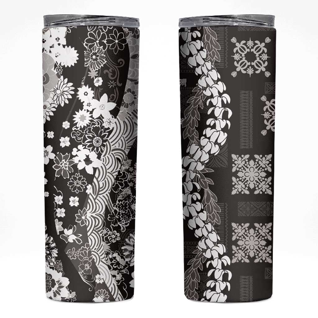 Hawaii Puakenikeni and Maile Lei Skinny Tumbler Black Japanese Wave Style LT9 Black - Polynesian Pride