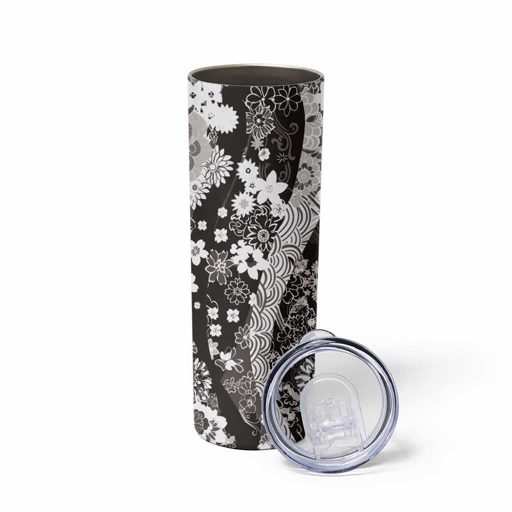 Hawaii Puakenikeni and Maile Lei Skinny Tumbler Black Japanese Wave Style LT9 - Polynesian Pride