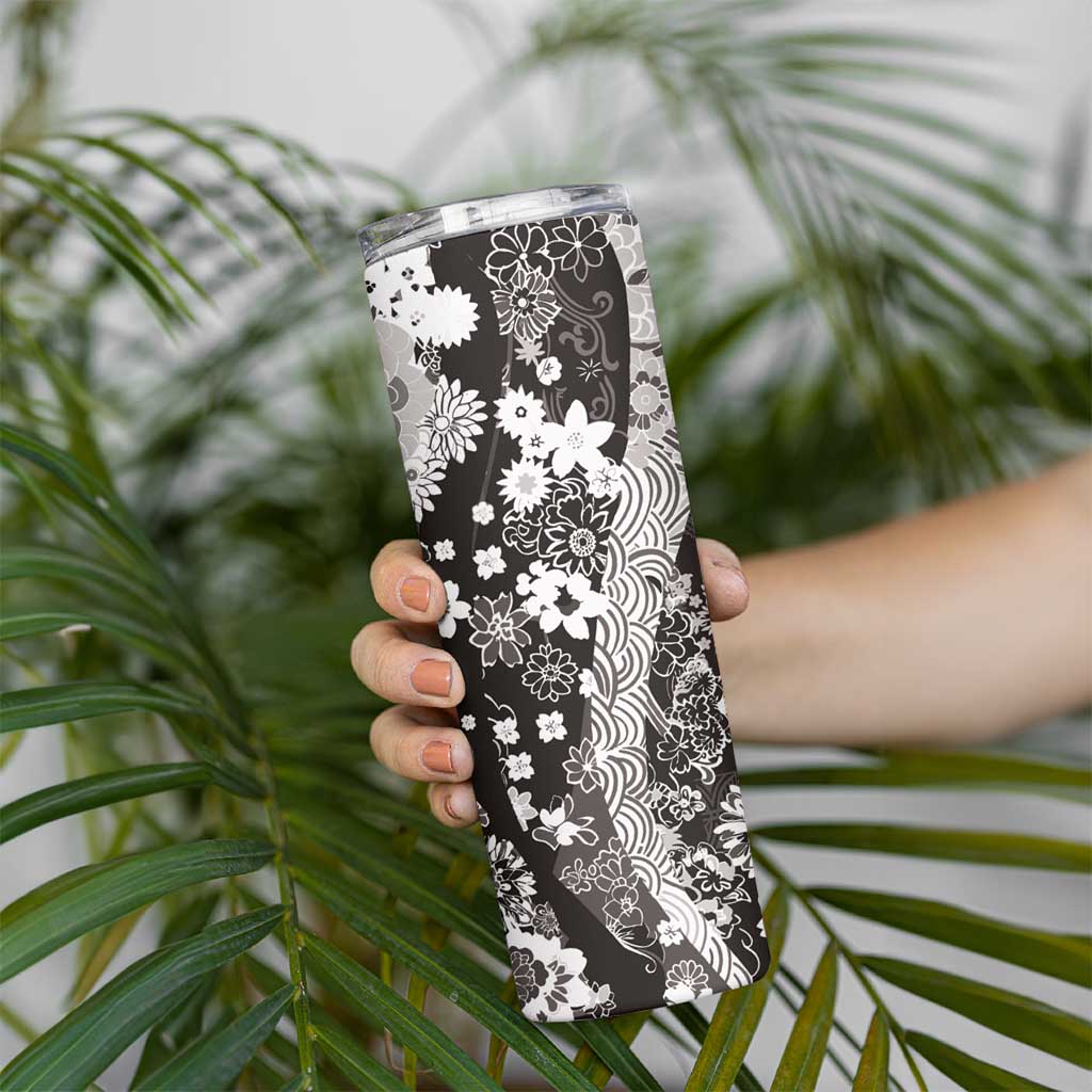 Hawaii Puakenikeni and Maile Lei Skinny Tumbler Black Japanese Wave Style LT9 - Polynesian Pride