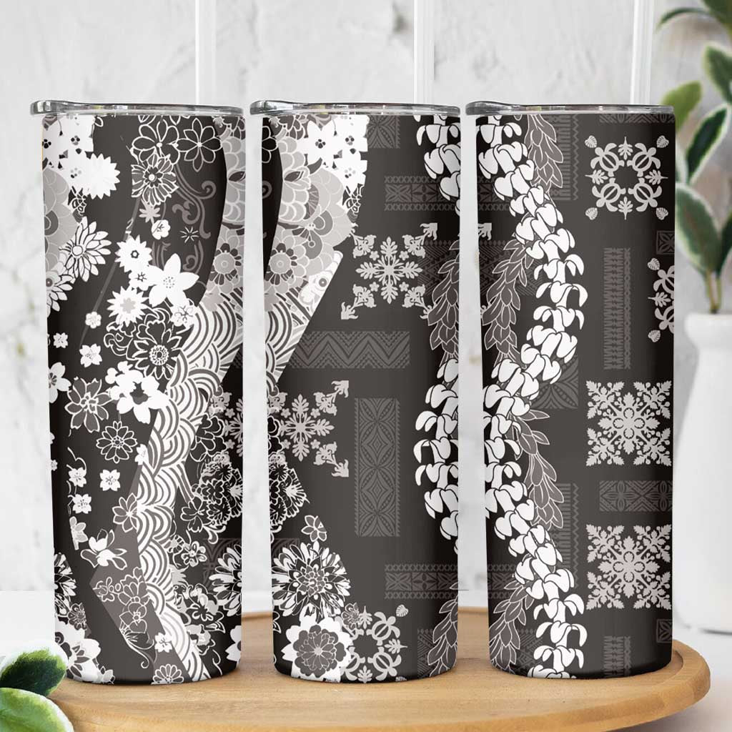 Hawaii Puakenikeni and Maile Lei Skinny Tumbler Black Japanese Wave Style LT9 - Polynesian Pride