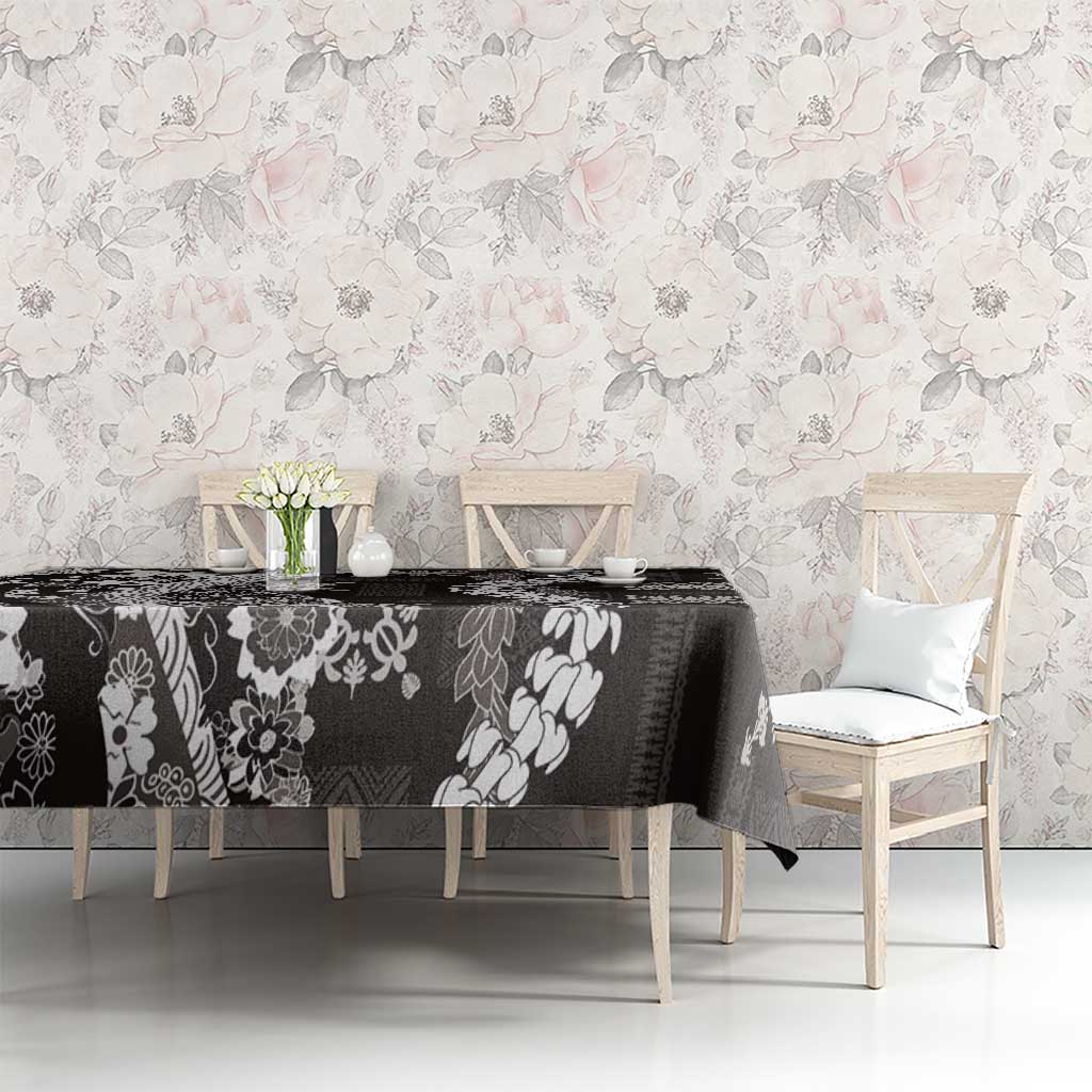 Hawaii Puakenikeni and Maile Lei Tablecloth Black Japanese Wave Style - Polynesian Pride
