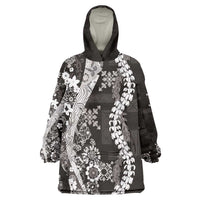 Hawaii Puakenikeni and Maile Lei Wearable Blanket Hoodie Black Japanese Wave Style LT9 One Size Black - Polynesian Pride