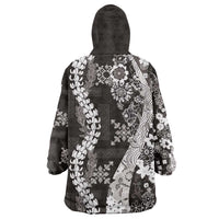 Hawaii Puakenikeni and Maile Lei Wearable Blanket Hoodie Black Japanese Wave Style LT9 - Polynesian Pride